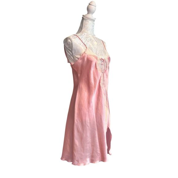 Vintage Pink White Chemise Womens Sz Medium Lace Up Front Sexy Coquette Babydoll - Picture 3 of 16